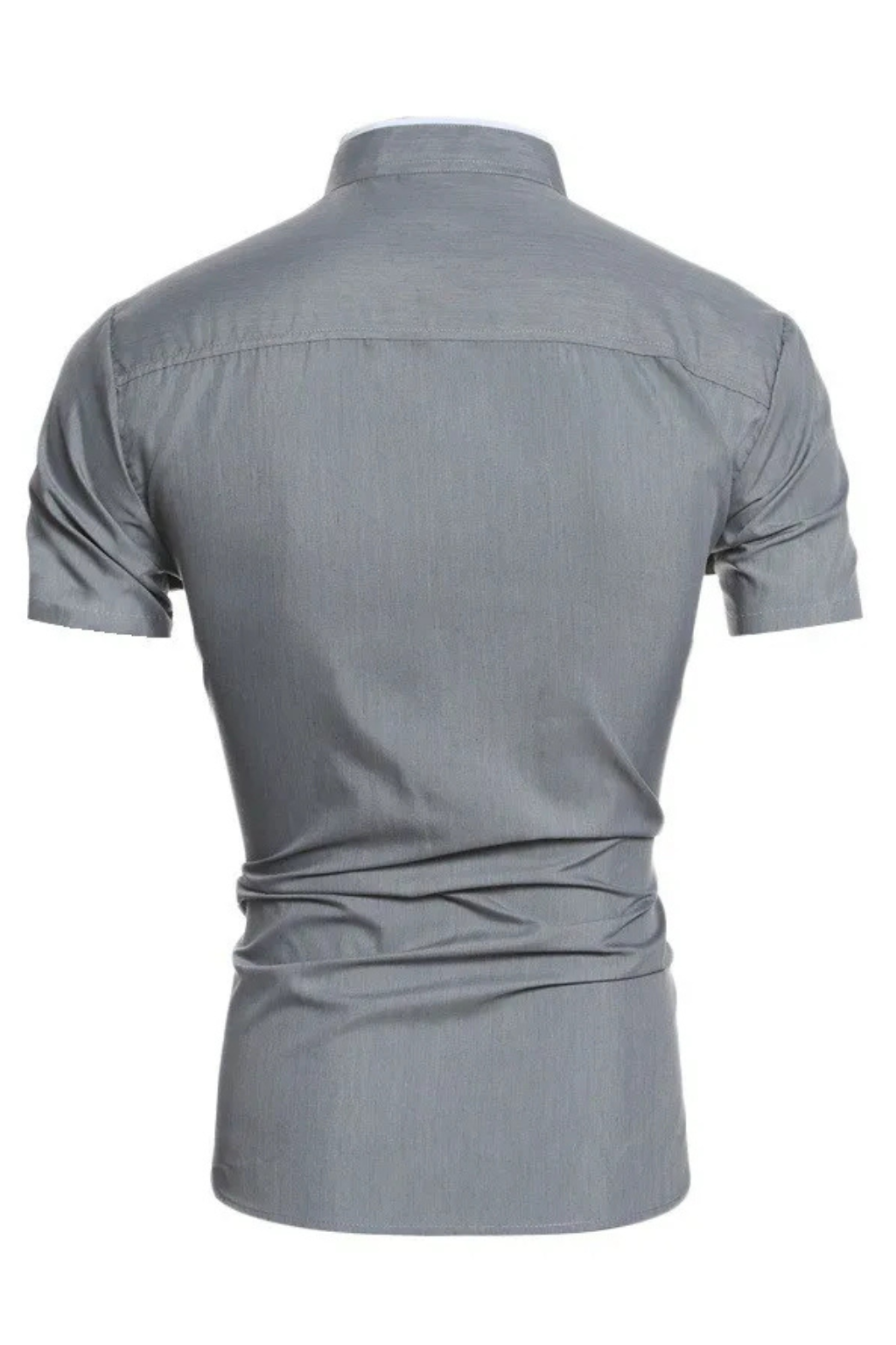 Camisa de Manga Corta Ajustada para Hombre con Cuello Mao y Ribete en Contraste
