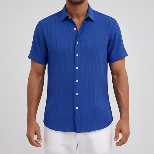Camisa de Mezcla de Algodón para Hombre de Manga Corta con Cuello y Botones