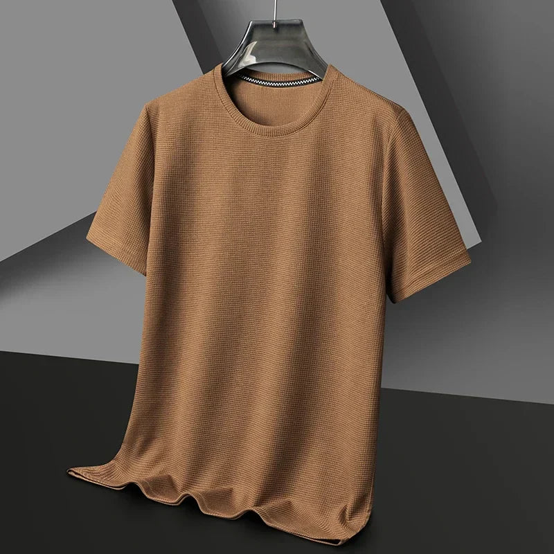 Camiseta para Hombre de Punto Waffle con Cuello Redondo y Manga Corta Casual