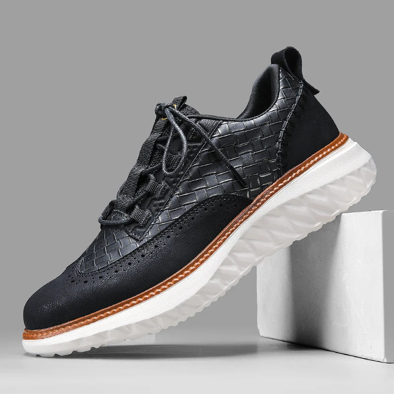 Zapatos Brogue de Cuero Sintético para Hombre con Suela Gruesa y Cierre de Cordones