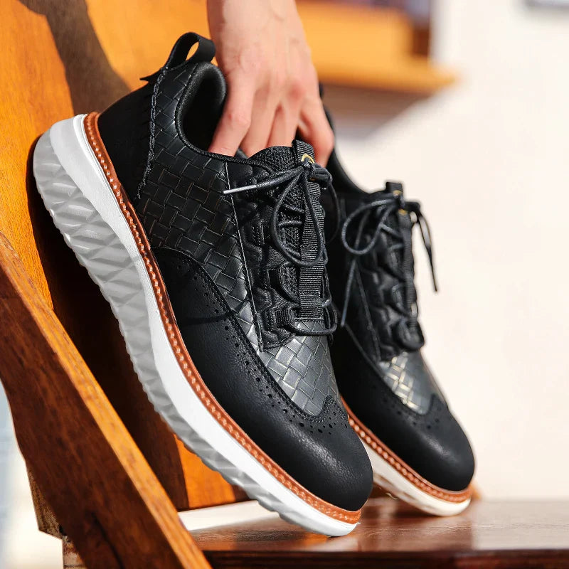 Zapatos Brogue de Cuero Sintético para Hombre con Suela Gruesa y Cierre de Cordones
