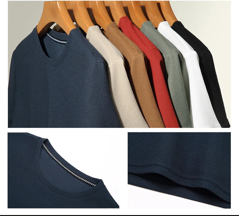 Camiseta para Hombre de Punto Waffle con Cuello Redondo y Manga Corta Casual