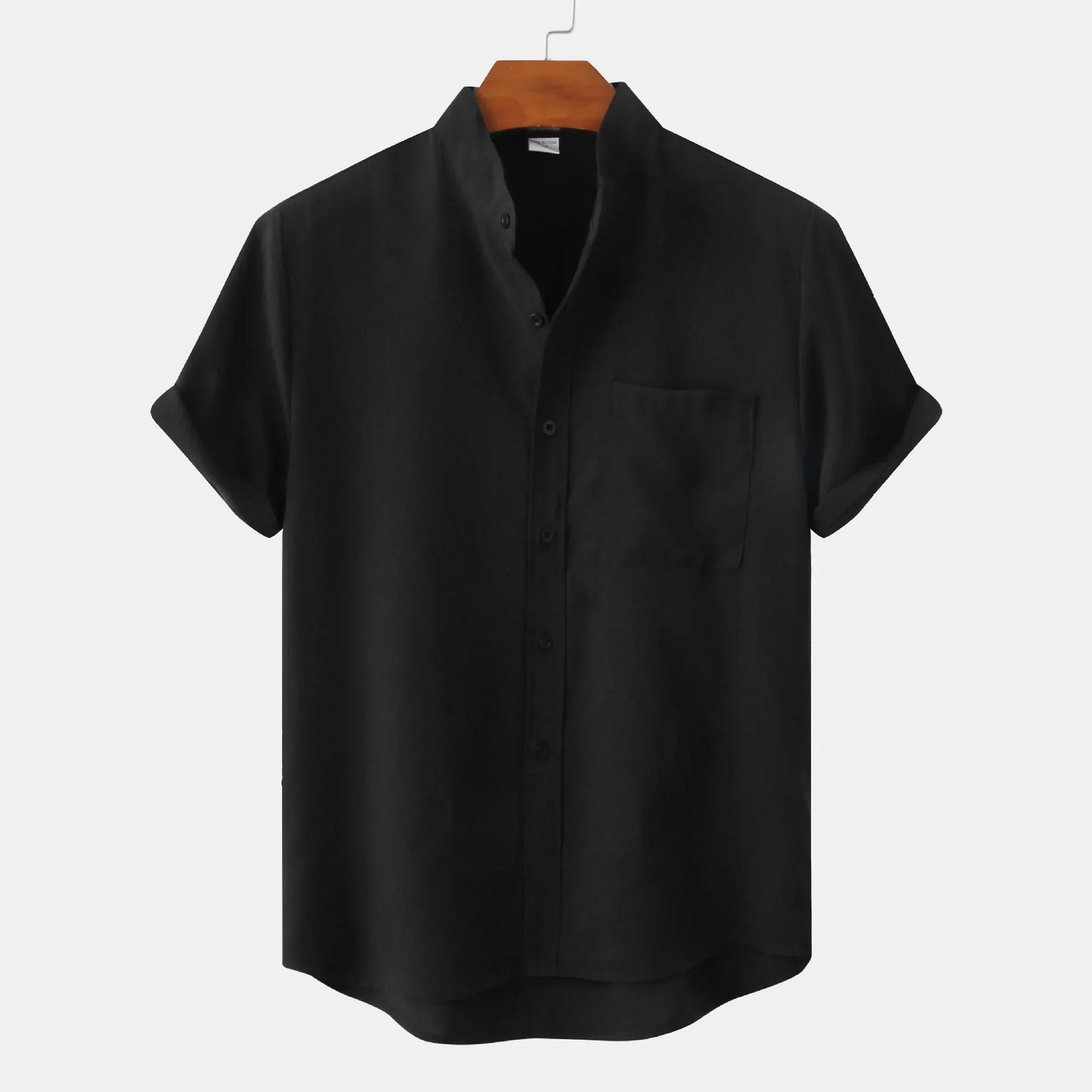 Camisa Casual para Hombre con Cuello Mao de Manga Corta y Botonadura Sencilla