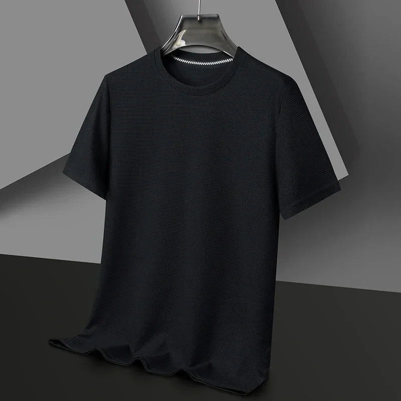Camiseta para Hombre de Punto Waffle con Cuello Redondo y Manga Corta Casual