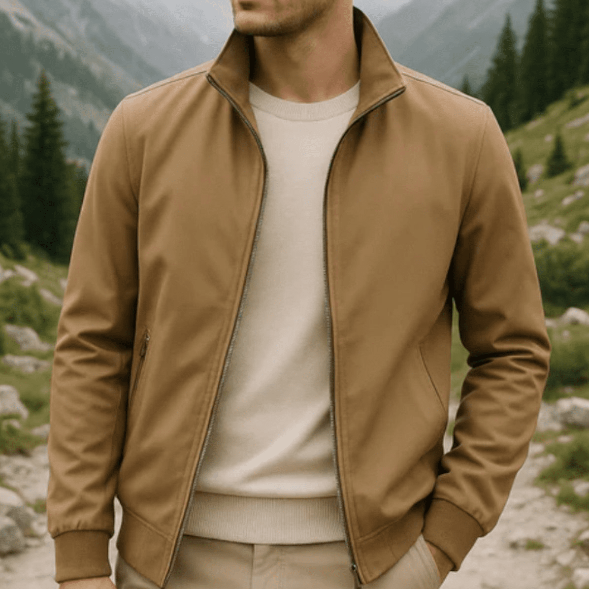 Chaqueta Bomber Ligera para Hombre con Cierre de Cremallera y Cuello Alto