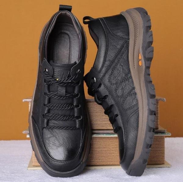 Zapatillas de cuero para hombre deportivas con cordones y suela antideslizante